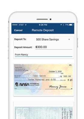 Mobile deposit screen on a mobile device.