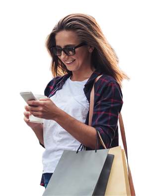 woman-shopping-img Shopping on phone to earn and redeem points